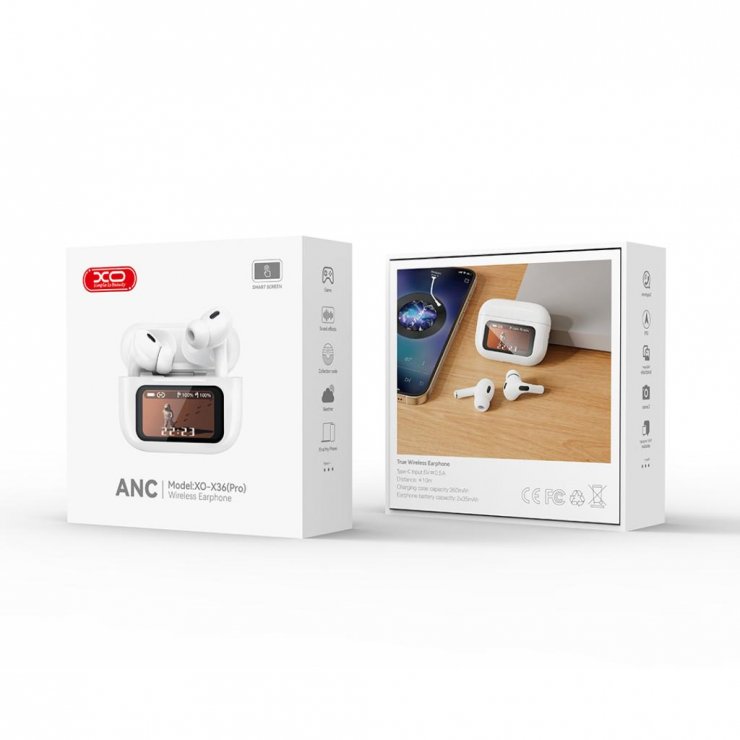 Imagine Casti wireless HF TWS cu Smart screen Alb, XO X36 Pro